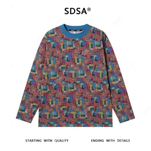 T4781SDSA男士秋冬新款痞帅男装抽象不规则色块圆领长袖T恤宽松网红款 商品图1