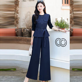 QYM 7735时尚三件套收腰马甲+长袖打底衫+阔腿裤