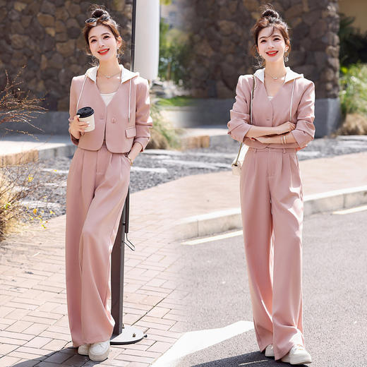 休闲西装套装秋气质御姐高级感新款时尚阔腿裤两件套 YF9595 商品图0