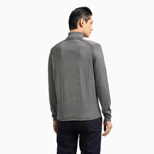EMPORIO ARMANI 阿玛尼 男士条纹刺绣提花纯羊毛高领套头针织衫 蓝色 EM002025 AF14195 FB067 商品图2
