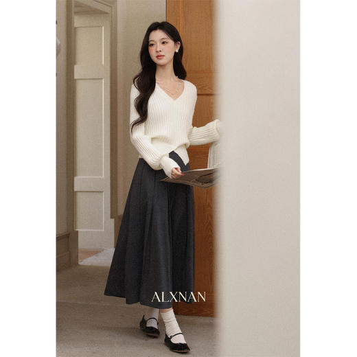 鹿向南「枫阶叠露」灰色百褶学院风休闲半身裙秋季新款宽松长裙女 商品图4