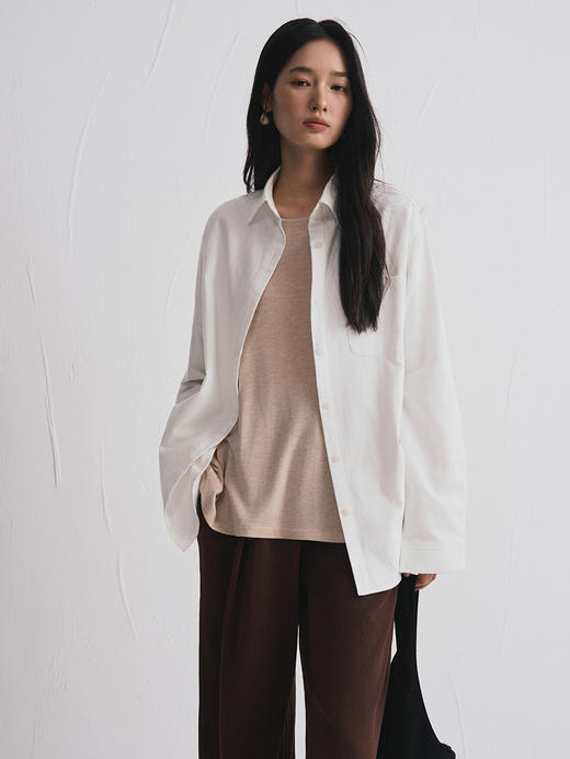 【秋冬新款全棉衬衫女士】慵懒感纯色长袖衬衣柔软亲肤高级感百搭上衣 商品图0