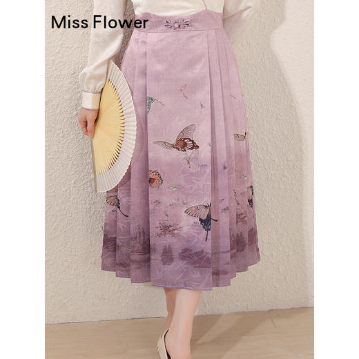 紫色缎面连衣裙春季新款女装新中式马面裙国风长裙 商品图3