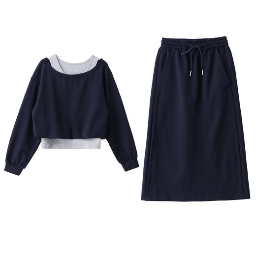 时尚洋气拼接假两件，上衣半裙两件套裙HR-LNS9767 商品图4