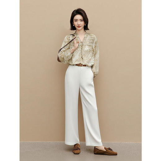 OPH W5214木耳边设计早秋高级感桑蚕丝长袖上衣衬衫 商品图1