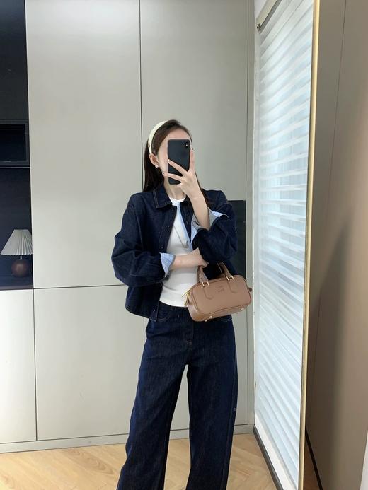 小众原单拼接格纹天丝翻领牛仔外套女 商品图0