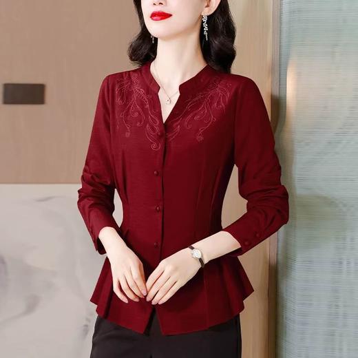 时尚高端刺绣长袖衬衫女士秋装新款收腰气质显瘦衬衣修身洋气上衣 商品图3