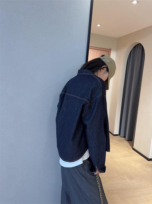 小众原单拼接格纹天丝翻领牛仔外套女 商品图10