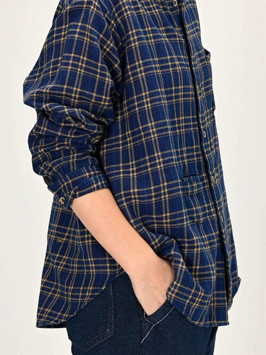 830-3  高端日系风 45R 海洋格纹 908棉质 海马刺绣 贴布口袋 长袖衬衫 商品图1