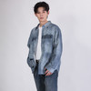 DRONKOO 2025 翻领前字母扎染牛仔效果微阔长袖中厚衬衣 商品缩略图3