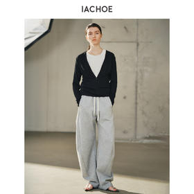 棉仓3621501022-拉链v领长袖T恤