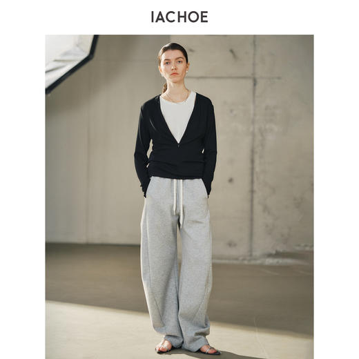 棉仓3621501022-拉链v领长袖T恤 商品图0