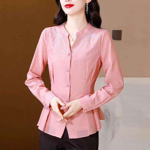 时尚高端刺绣长袖衬衫女士秋装新款收腰气质显瘦衬衣修身洋气上衣 商品图1