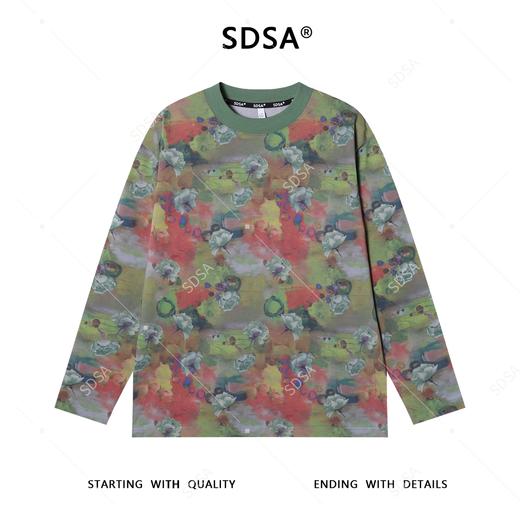 T4791SDSA男士秋冬新款痞帅男装时尚撞色花朵圆领长袖T恤扎染百搭上衣 商品图1