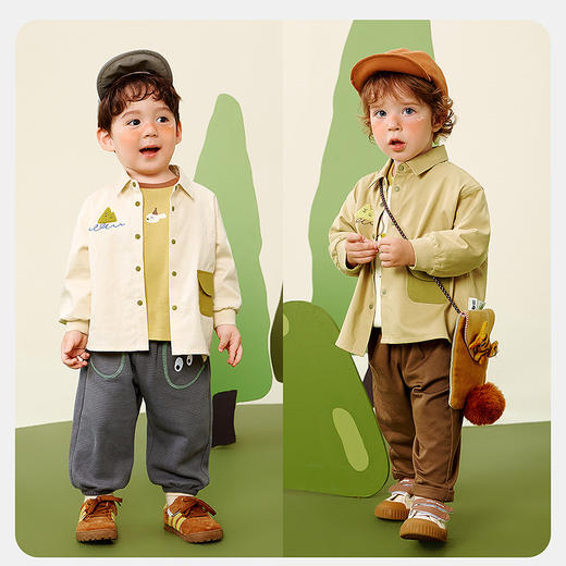 【仿牛仔】迷你巴拉男童长袖衬衫不易褪色山系户外拼色上衣 商品图2