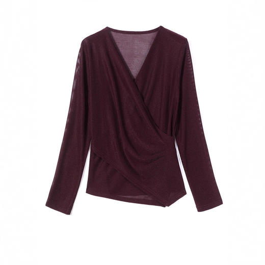 KQL E37M2937气质交叉V领纯色长袖打底衫修身显瘦t恤 商品图4