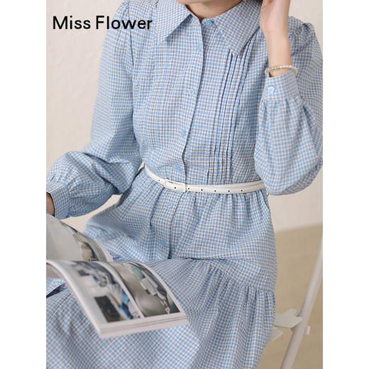 蓝色气质格子polo领连衣裙女春季新款减龄高腰显瘦裙子 商品图2