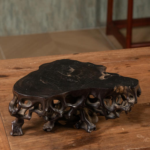 清	紫檀木雕根结形器座 商品图2