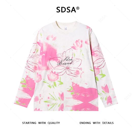 T4744秋季高级感新款男士满天星撞色花卉印花长袖T恤百搭圆领时尚上衣 商品图1