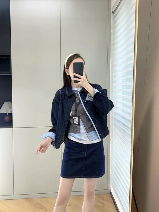 小众原单拼接格纹天丝翻领牛仔外套女 商品图2