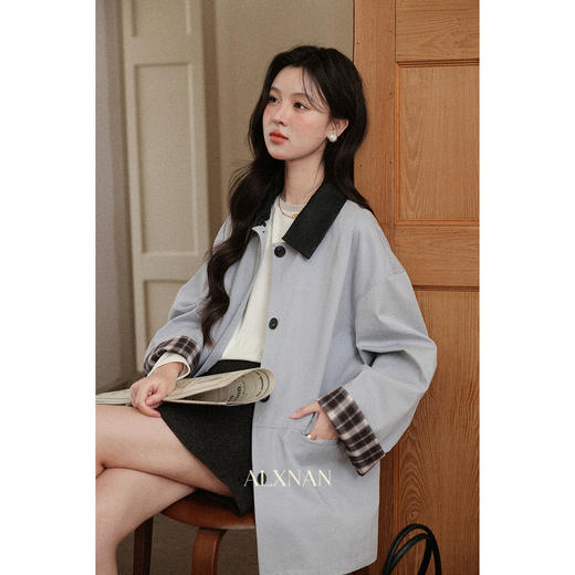 鹿向南「几行诗笺」早秋高级感撞色中长款风衣女秋季宽松休闲外套L57316 商品图4