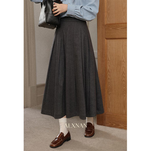 鹿向南「枫阶叠露」灰色百褶学院风休闲半身裙秋季新款宽松长裙女 商品图0