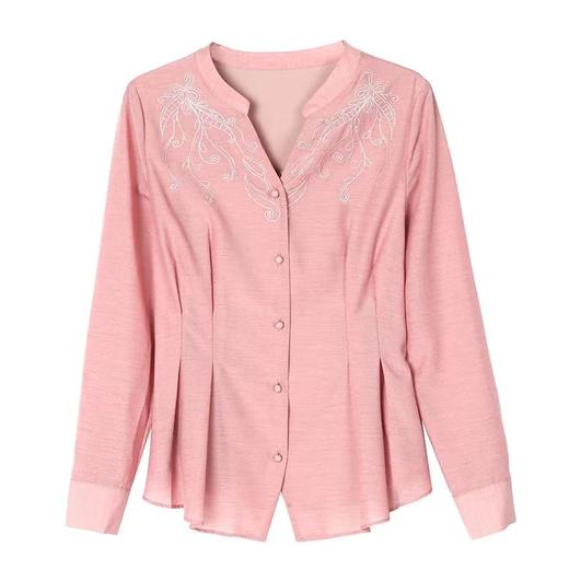 时尚高端刺绣长袖衬衫女士秋装新款收腰气质显瘦衬衣修身洋气上衣 商品图2