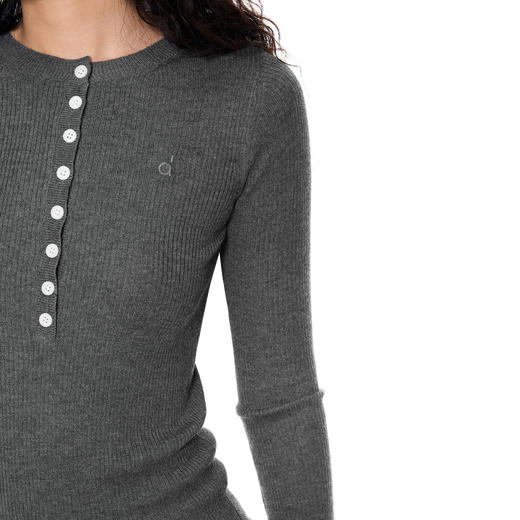 FDR旗舰店 蓄热保暖亨利领修身长袖t恤女秋季多纽扣针织内搭上衣 商品图3