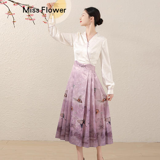 紫色缎面连衣裙春季新款女装新中式马面裙国风长裙 商品图1
