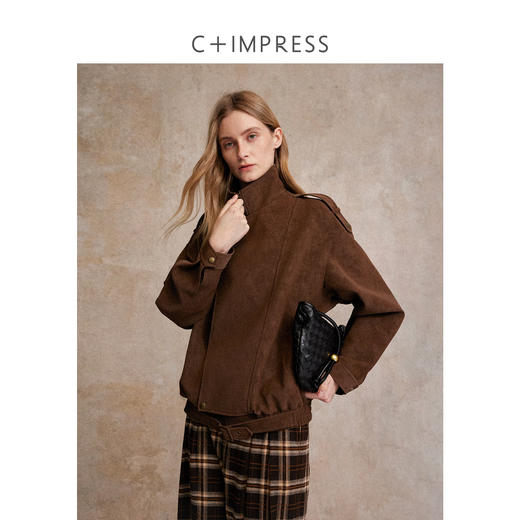 C+IMPRESS/西嘉仿麂皮绒夹克立领工装风短外套女士2025年秋季新款 商品图2
