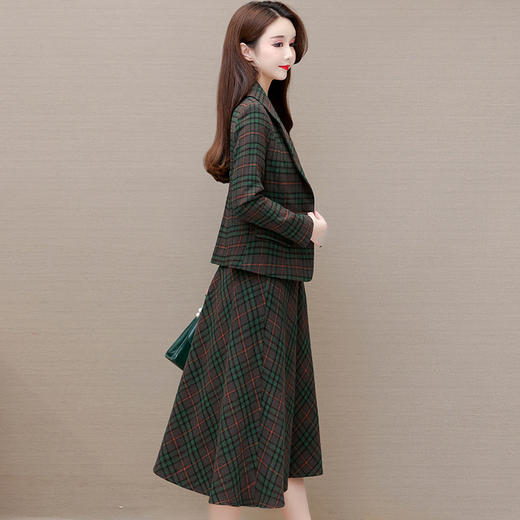 QYM 25CXYZX27时尚套装格纹小西装中长裙气质显瘦两件套 商品图2