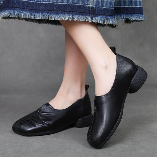 FR 85026软底一脚蹬方头鞋真皮妈妈鞋褶皱软皮单鞋 商品图1