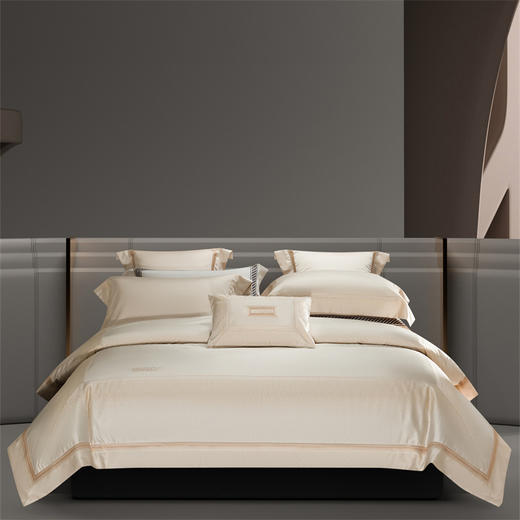 自然醒高精密臻丝缎四件套全棉纯棉刺绣简约纯色高级感被套床单四季通用床品GDS 商品图1