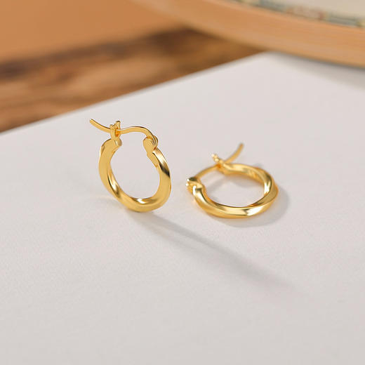 S925纯银镀金莫比乌斯，简约时尚中古风复古耳环CW-EJ00677 商品图1