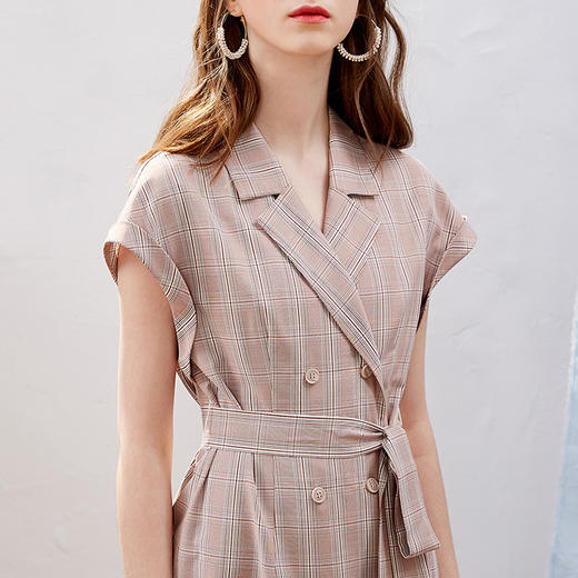 欧芮儿2019新款女装夏装插肩袖格子连衣裙女中长款西装领女裙子 商品图2