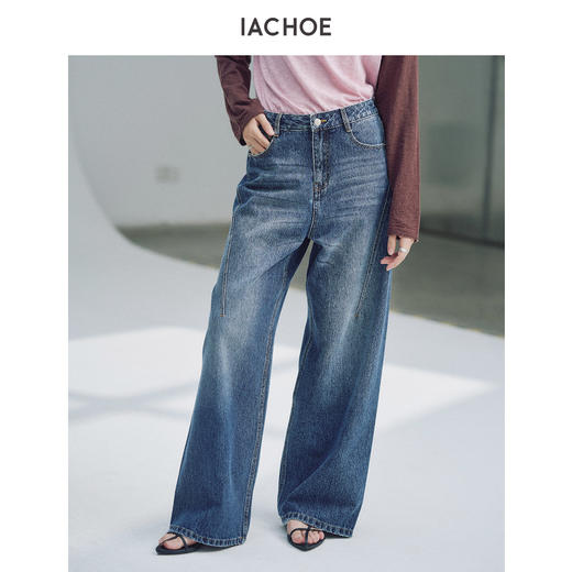 棉仓3661519002-侧缝收省复古阔腿牛仔裤 商品图2