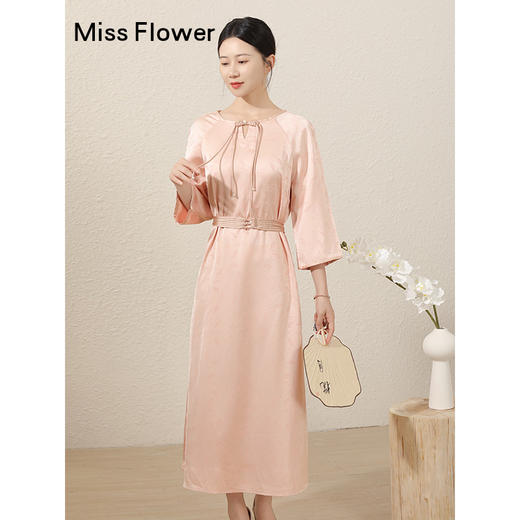 桔色新中式国风法式连衣裙女春季新款长裙收腰a字裙子 商品图1