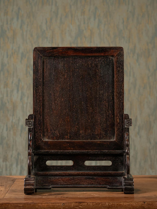 清	紫檀嵌银丝童子采莲插屏 商品图4