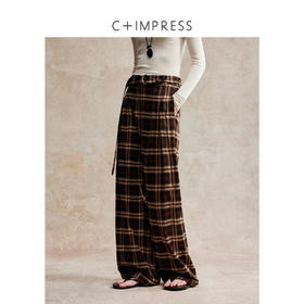 C+IMPRESS/西嘉 时髦格纹磨毛长裤复古老钱英伦学院风直筒休闲裤