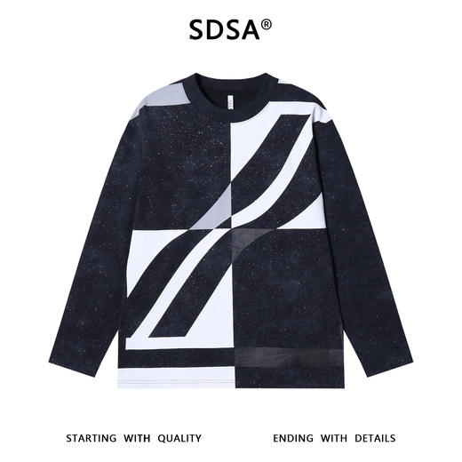 T4794秋季高级感新款男士潮牌满天星撞色拼接设计长袖T恤痞帅圆领上衣 商品图1