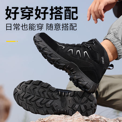 劳保鞋男防砸防刺高帮四季款黑色橡胶底钢包头耐磨防滑 商品图1