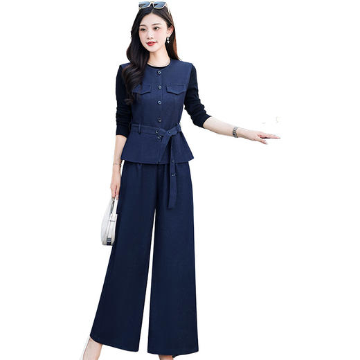 QYM 7735时尚三件套收腰马甲+长袖打底衫+阔腿裤 商品图2