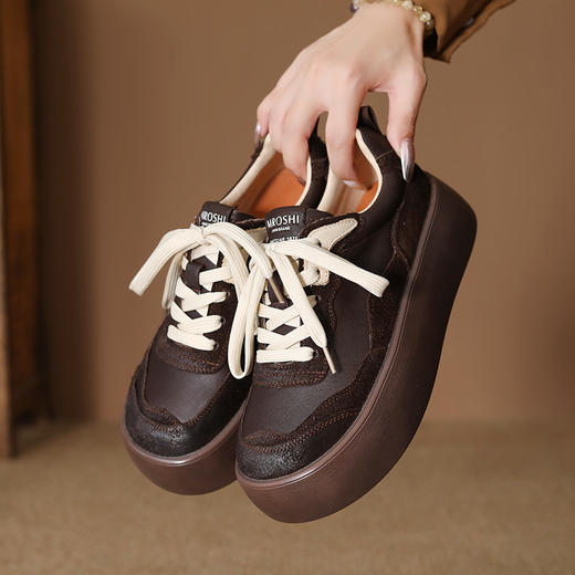 FR 85082真皮韩版潮流休闲拼色高帮鞋系带厚底单鞋 商品图3