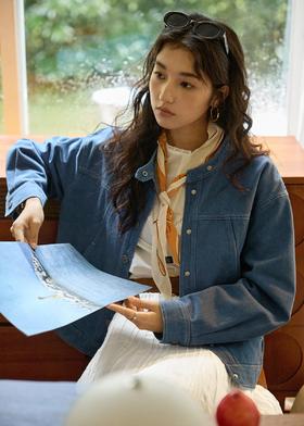 小众原单法式复古小立领牛仔夹克外套