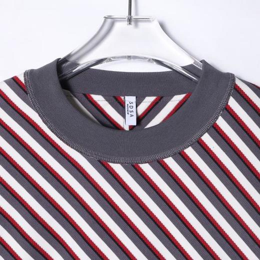 秋季高级感新款男士美式撞色斜纹长袖T恤下摆不规则设计圆领上衣 商品图1