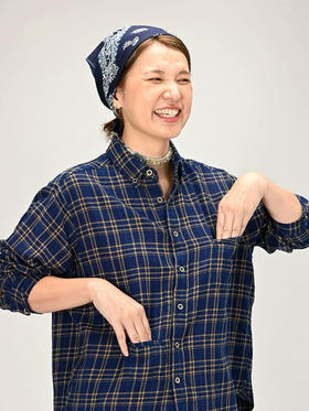 830-3  高端日系风 45R 海洋格纹 908棉质 海马刺绣 贴布口袋 长袖衬衫