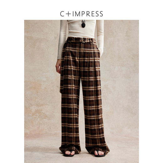 C+IMPRESS/西嘉 时髦格纹磨毛长裤复古老钱英伦学院风直筒休闲裤 商品图1