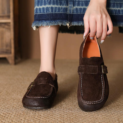 FR 85083复古平底磨砂皮单鞋一脚蹬勃肯豆豆鞋 商品图3