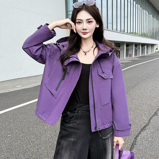 QYM 5906-Y时尚连帽短款外套气质拼接宽松休闲上衣 商品图0