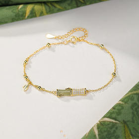 S925纯银镀金天然和田玉，青玉手链新中式竹节CW-SL11823